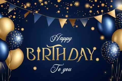 Golden Balloons Happy Birthday Card Template