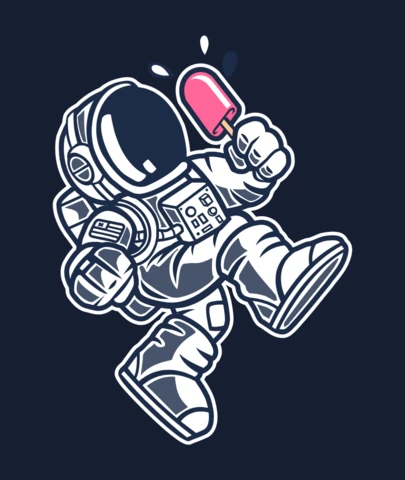 Astronaut Ice Cream Cartoon Character T-Shirt Design Template
