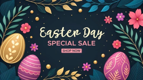 Plantilla de diseño de venta de Pascua caprichosa con elementos florales