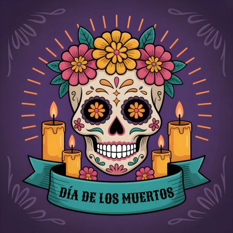 Dia De Los Muertos Skull Design Template for Posters and Merchandise