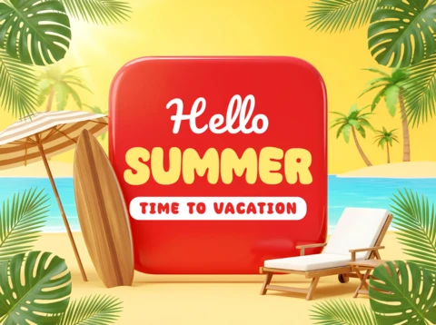 Tropical Beach Summer Vacation Greeting Card Template