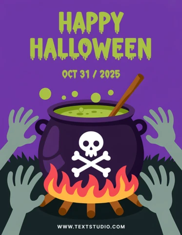 Diseño de caldero espeluznante de Halloween y manos de zombi para plantillas de carteles y volantes.