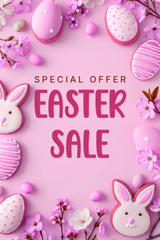 Springtime Easter Sale Design Template with Floral and Sweet Treats Theme