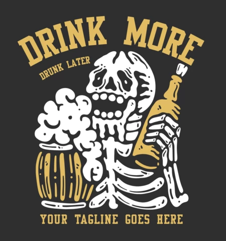 Modèle de conception de t-shirt de bière de boisson de squelette souriant vintage