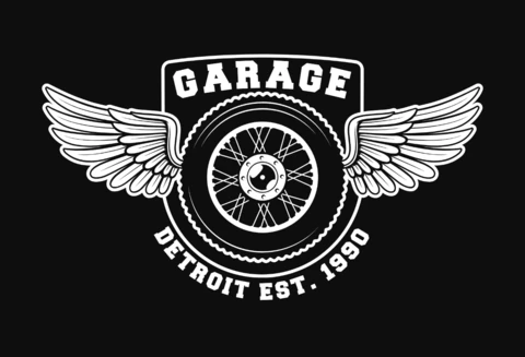 Modelo de design de camiseta de garagem de motocicleta com asas