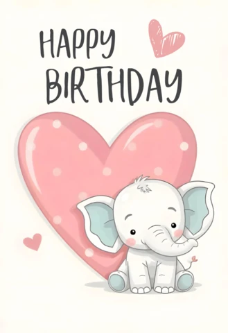 Adorable elefante feliz cumpleaños plantilla de tarjeta
