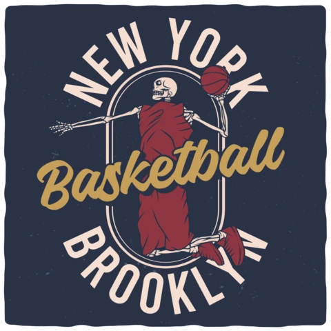 Modèle de t-shirt squelette de basket-ball vintage