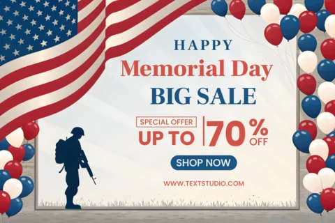 Design del modello di vendita per il giorno della memoria patriottica con bandiera americana e palloncini