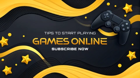 Gaming Template Design with Controller and Stars for Online Tips