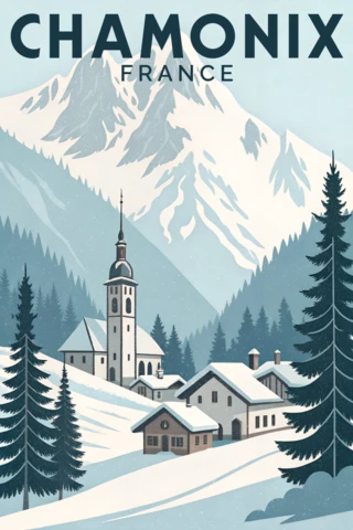 Chamonix France Vintage Landscape Design Template for Travel Posters