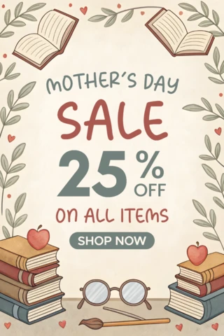 Modèle de vente fantaisiste pour la fête des mères avec des livres et des fleurs