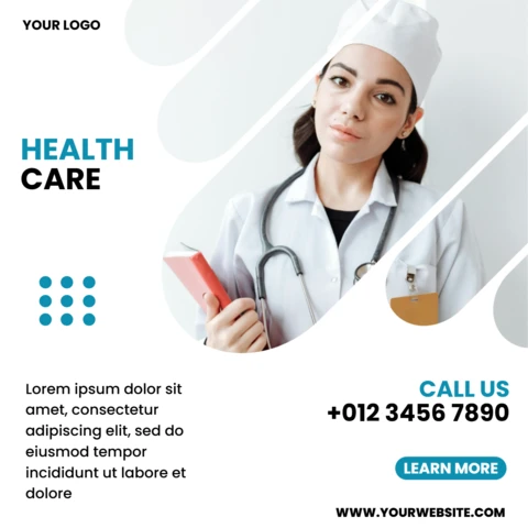 Plantilla de diseño para publicación en redes sociales de promoción de atención médica