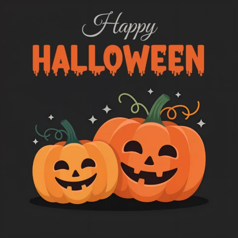 ハッピーハロウィンのカボチャデザインテンプレート、祝賀カード用