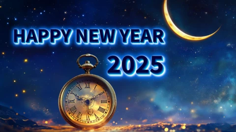 Horloge céleste et lune nouvelle année 2025 modèle de conception