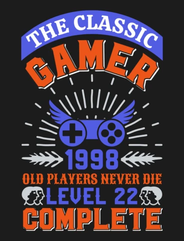 Old Players Never Die, Level 22 Complete Winged Controller Gaming T-Shirt Design Template