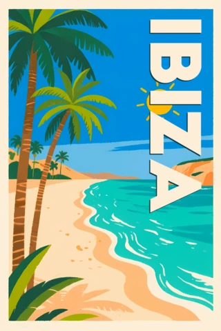 Retro Ibiza Beach Design Template for Travel Posters