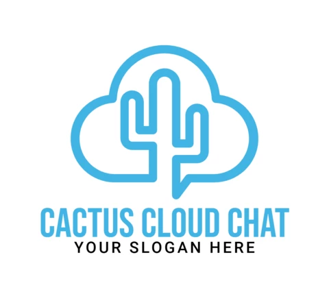 Modèle de logo pour le chat avec nuage de cactus