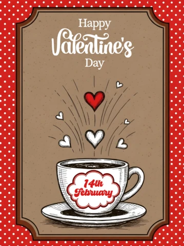 Plantilla de diseño de taza de café para tarjetas de felicitación del Día de San Valentín