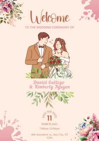 Pink Watercolor Wedding Ceremony Poster