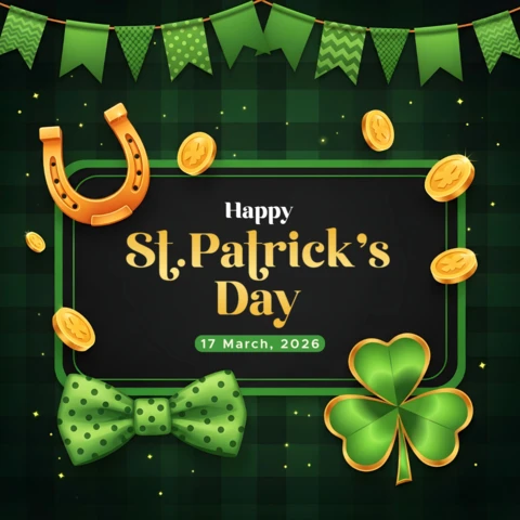 St Patrick's Day Celebration Template with Shamrock and Horseshoe Design for Festive Flyer