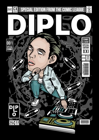 Plantilla de diseño de portada de revista con el personaje de dibujos animados Diplo