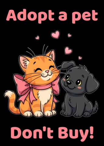 Adoptez un modèle de design pour animaux de compagnie avec un mignon chat et un chien en cartoon pour des affiches et des produits dérivés.