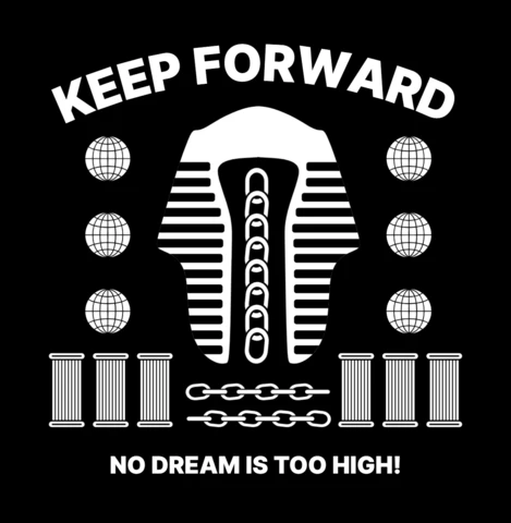 Motivationales Grafik-Template für Bekleidung mit kräftiger Typografie und ikonischen Elementen