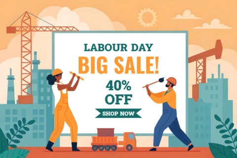 Modelo de design de promoção do Dia do Trabalho - estilo de ilustração plana moderna com promoção