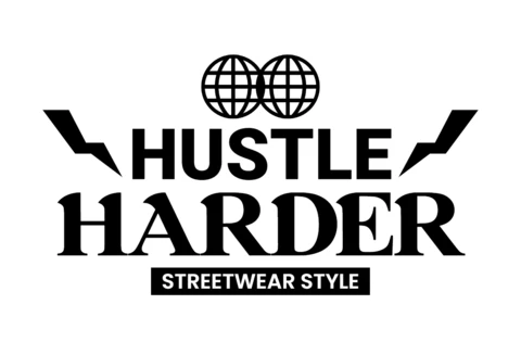 Hustle harder mutiger Streetwear-Grafik mit Globus- und Blitzakzenten T-Shirt-Designvorlage
