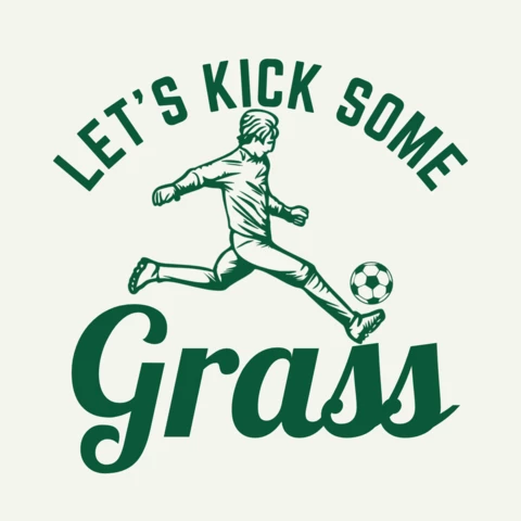 Kick Some Grass With Man Playing Soccer Vintage T-shirt Design Template