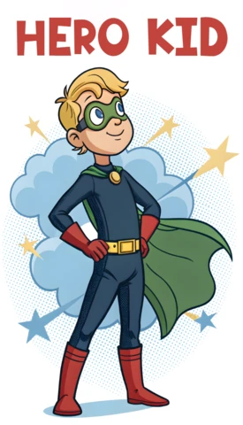 Hero Kid Cartoon Design Template for Children's Room Poster