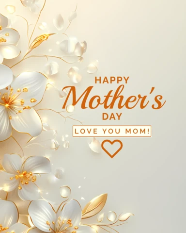 Elegant Floral Mother's Day Card Design Template - Love You Mom