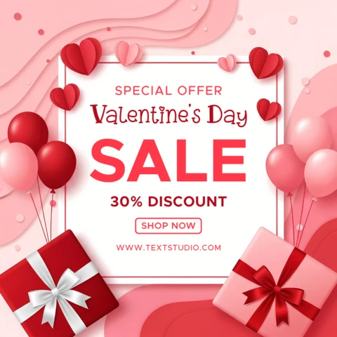 Valentine's Day Sale Design Template with Hearts and Gifts for Promotional Flyers