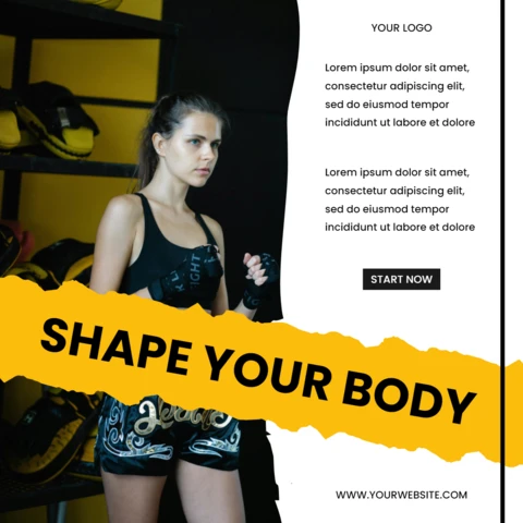 Modello di design di post instagram minimalista per la palestra Shape your body