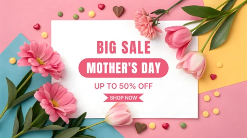 Modello di vendita floreale per la festa della mamma - grafica promozionale modificabile per sconti