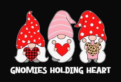 Three Gnomies Holding Heart Valentine T-Shirt Design