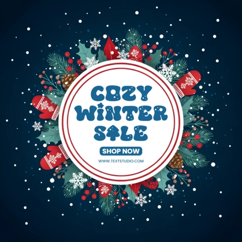 Plantilla de diseño de venta de invierno acogedora con elementos festivos para promociones navideñas.