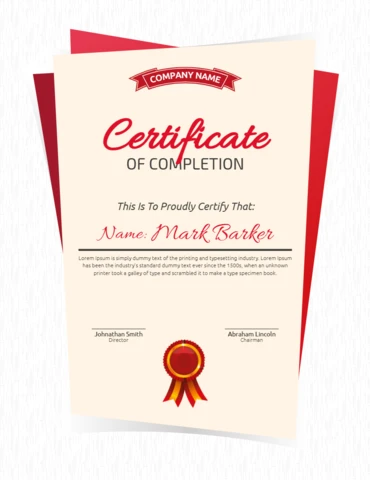 Certificado rojo retro de finalización plantilla de diseño de correos