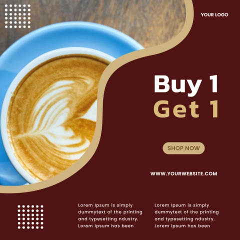 Compre 1 e leve 1 modelo de design de postagem promocional para mídia social de café