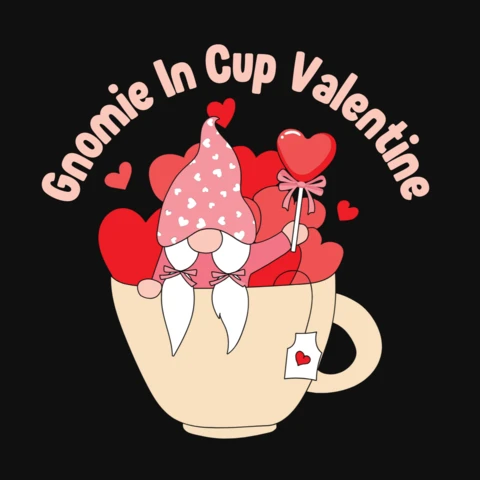 Cute Gnomie In Cup Valentine T-Shirt Design Template