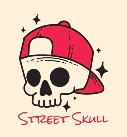 Street Skull Backward Cap Cartoon for Edgy Urban Merch T-Shirt Design Template