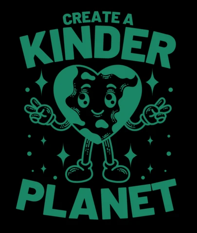 Create a Kinder Planet Heart-Shaped Earth Cartoon Spread Positivity & Environmental Awareness T-Shirt Design Template