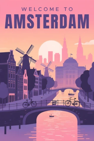 Amsterdam Cityscape Design Template for Travel Posters