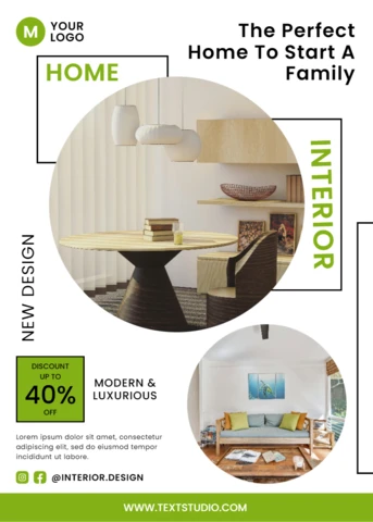 Plantilla de diseño de interiores moderno para la promoción del hogar y la vida familiar.