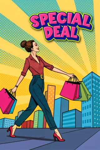 Template de design de compras em pop art para panfletos promocionais