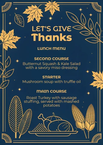 Elegant Thanksgiving Menu Design Template with Floral Elements for Holiday Gatherings