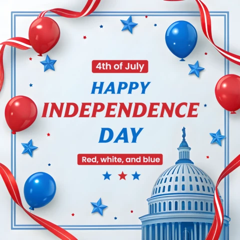 Template de design para celebração do dia da independência com balões e estrelas