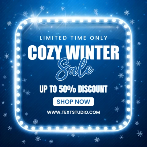 Template di design per la vendita invernale accogliente con luci al neon per volantini promozionali