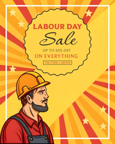 Vintage Labour Day Sale Design Template with Bold Graphic Elements