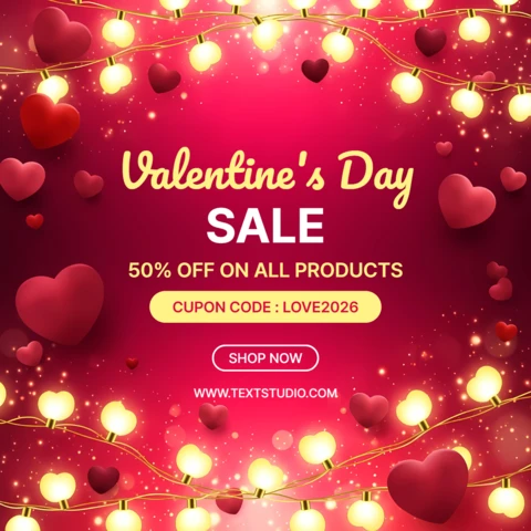 Modello di vendita per il giorno di San Valentino con design di cuori e luci da fata per volantini promozionali